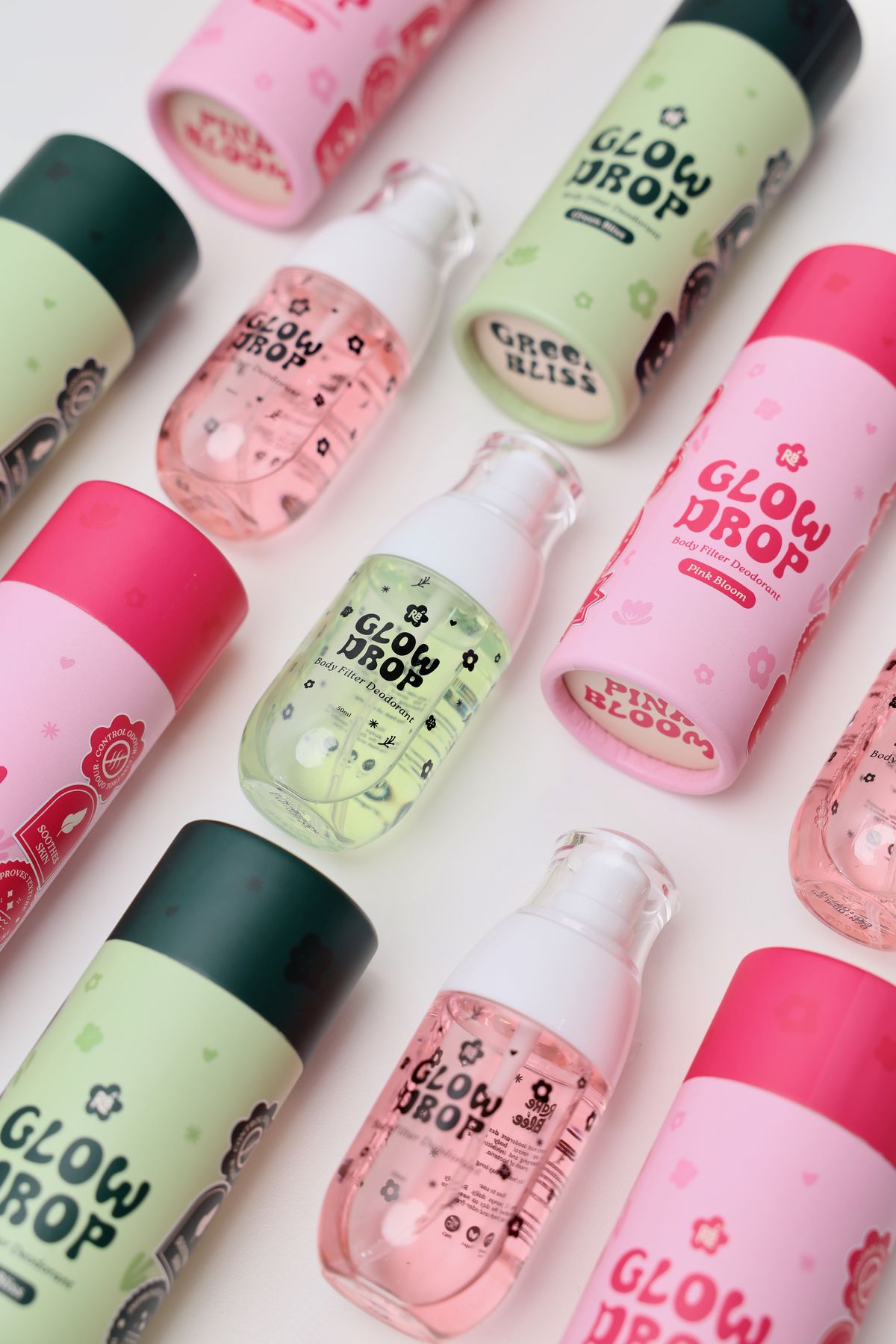 Glow Drop Body Filter Deodorant — full collection flatlay