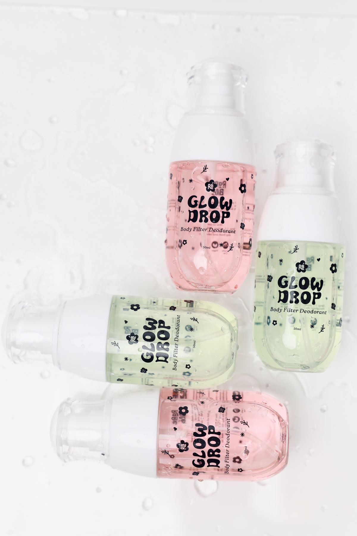 Glow Drop foam bottles with refreshing water splash