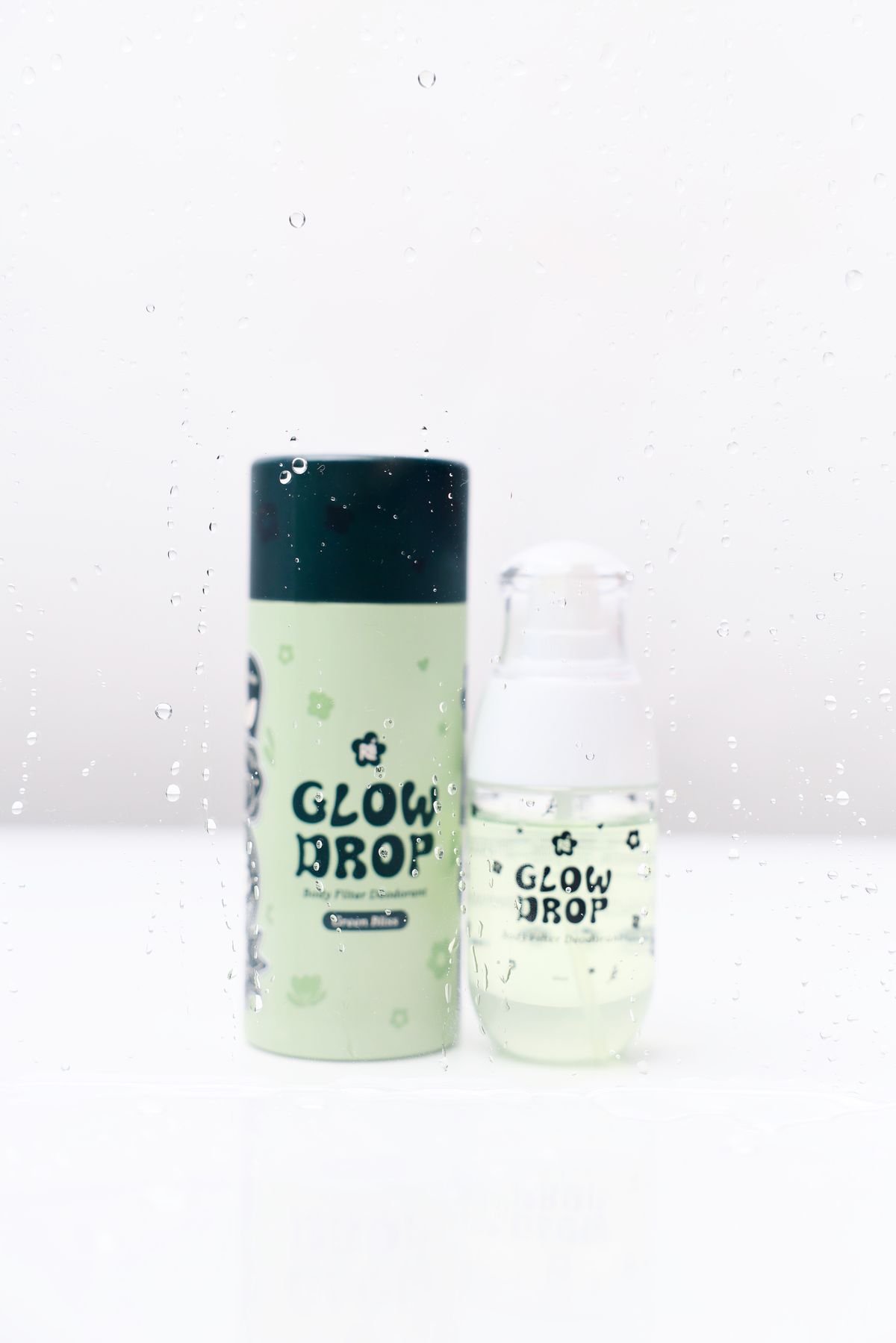Glow Drop Green Bliss — tube and foam with water splash
